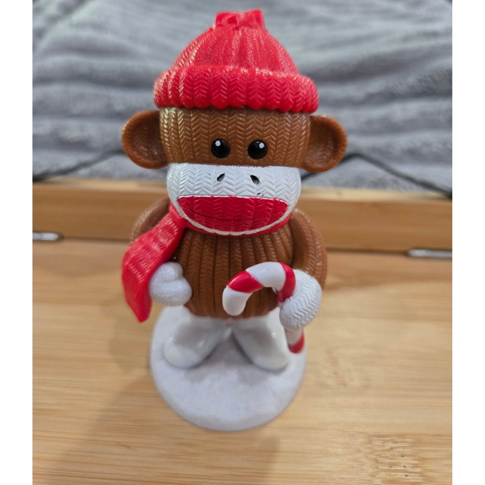 Galerie Christmas Sock Monkey Figurine Red Hat Candy Cane 20249-00152 4 Inch